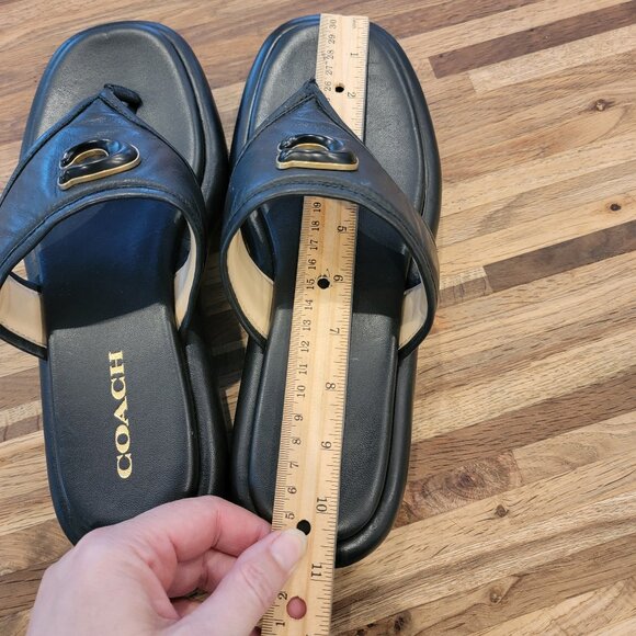 Coach Sylvie Black Leather Logo Platform Thong Sandal - Picture 8 of 13